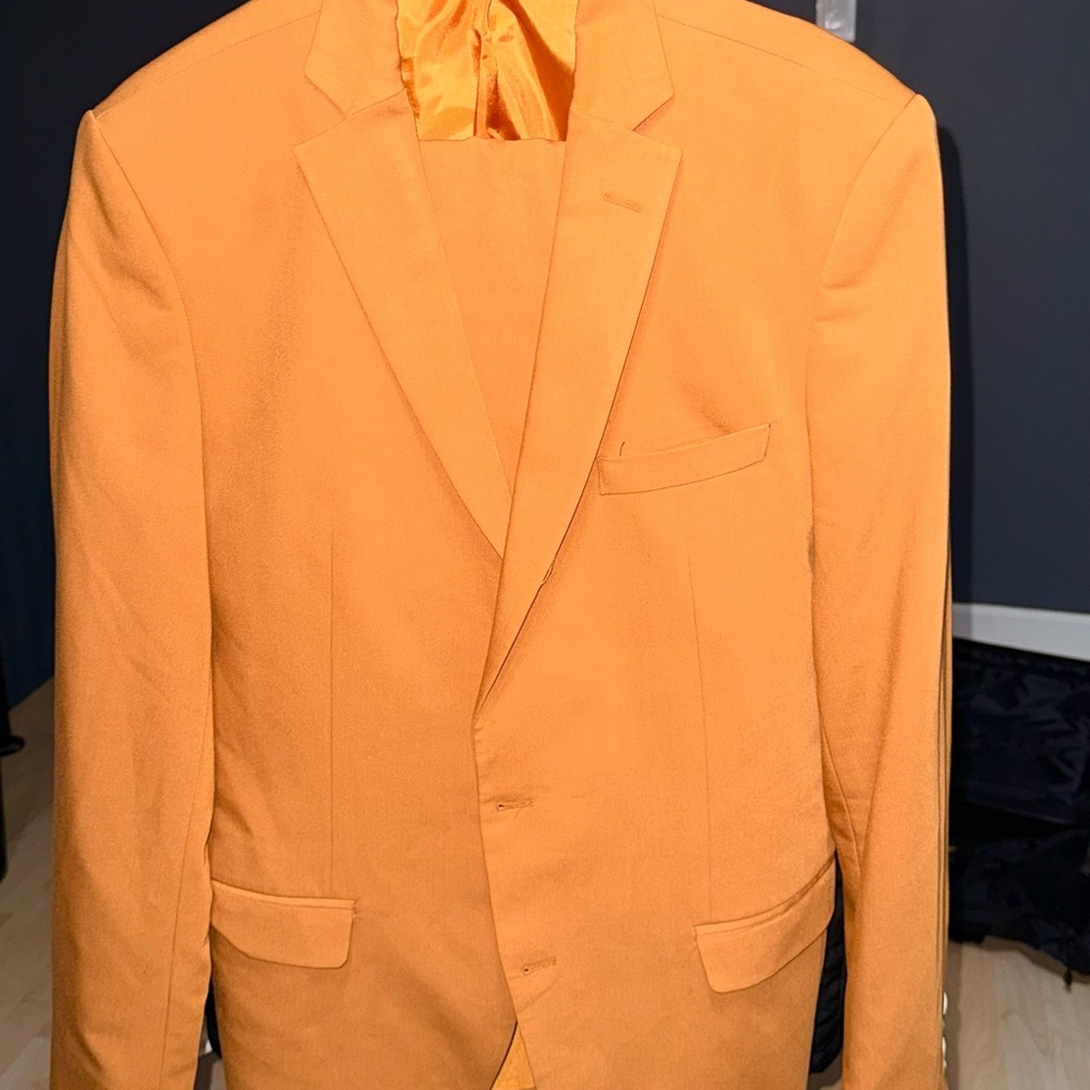 Men's Orange Single-Breasted Notch Lapel Suit Jacket